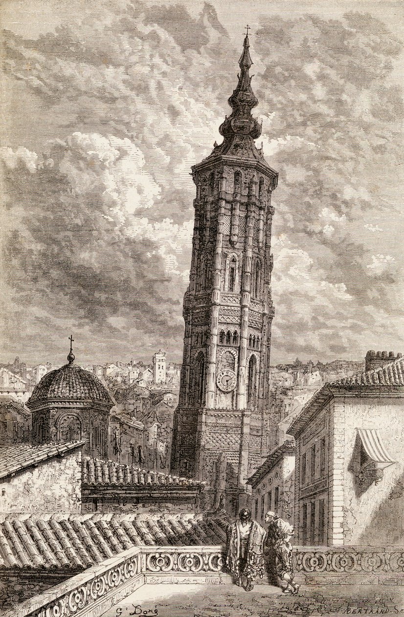 La Torre Nueva, Zaragoza på 1800-talet, 1878 (trästick) av Gustave Dore
