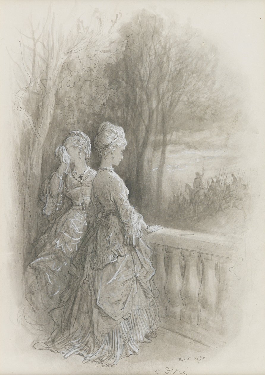 Les Adieux, 1870 (penna med grå tvätt förhöjd med kroppsfärg) av Gustave Dore