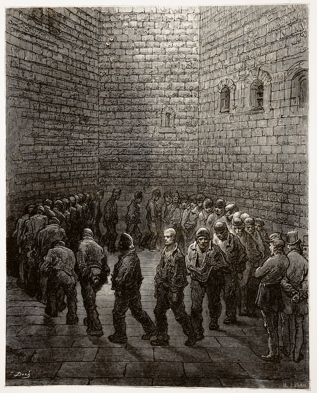Newgate - Exercise Yard, från "London, a Pilgrimage", skriven av William Blanchard Jerrold (1826-84) och graverad av Heliodore Joseph Pisan (1822-90), pub. 1872 av Gustave Dore