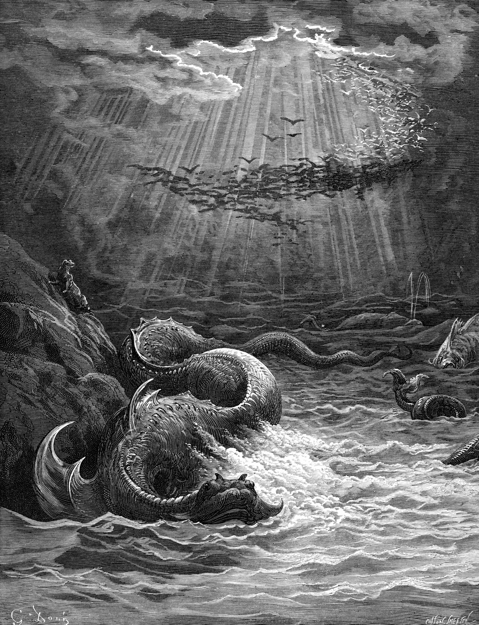 Paradise Lost: Skapandet av fiskarna och fåglarna. av Gustave Dore