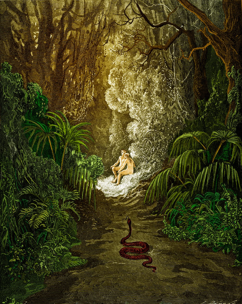 Paradise Lost, av Milton: Ormen närmar sig. av Gustave Dore
