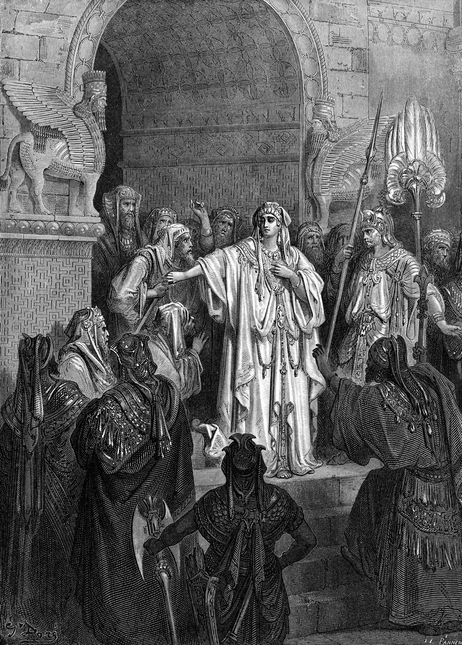 Drottning Vashti, gravyr av Doré. - Bibeln av Gustave Dore