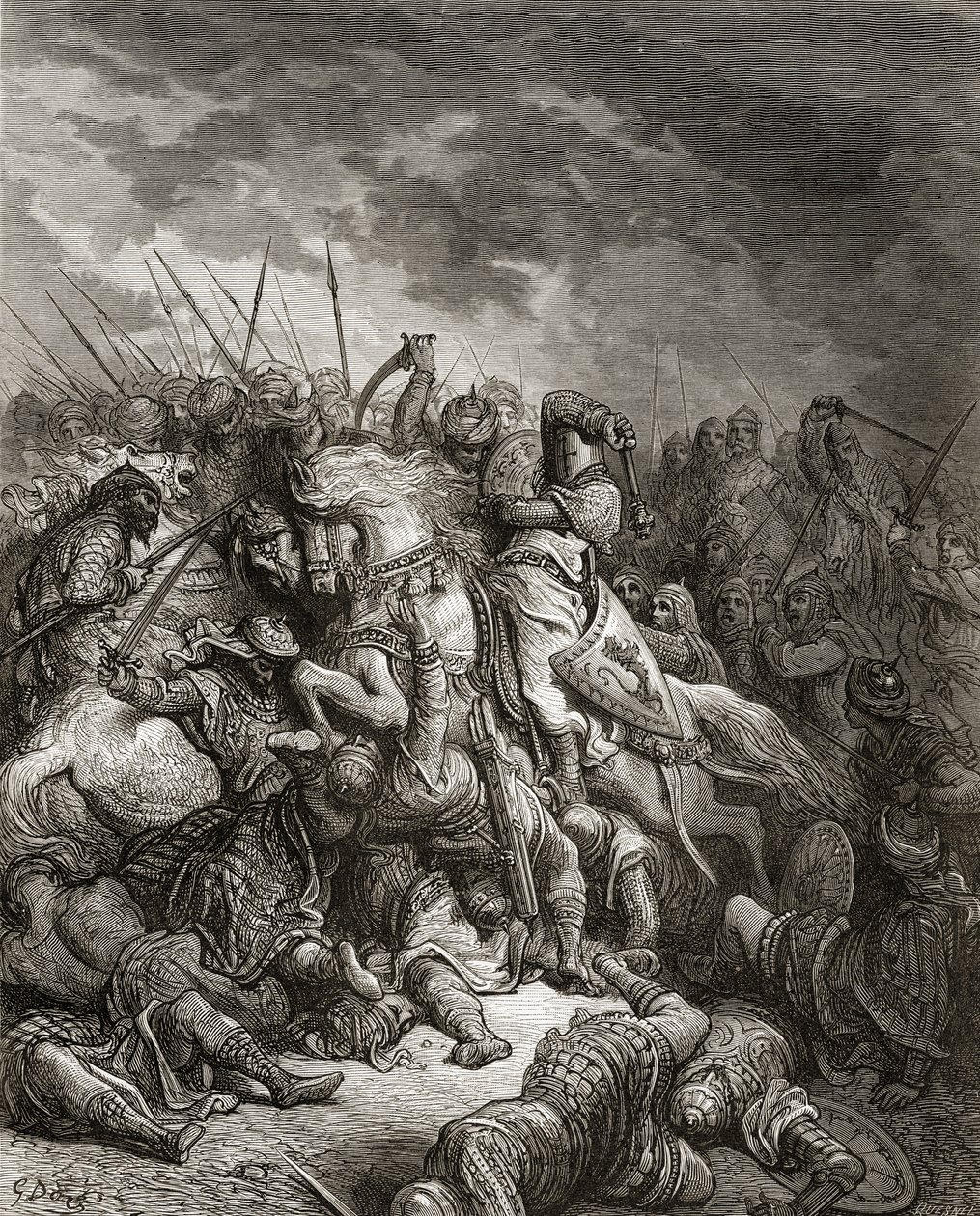 Richard I (1157-99) Lejonhjärtat i strid vid Arsuf 1191, illustration från 