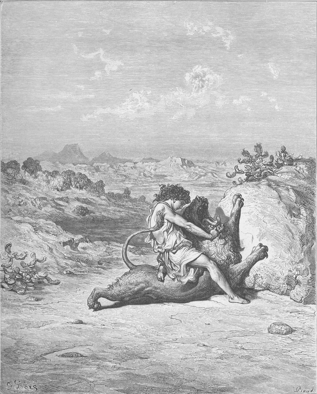 Samson slår ett lejon av Gustave Dore