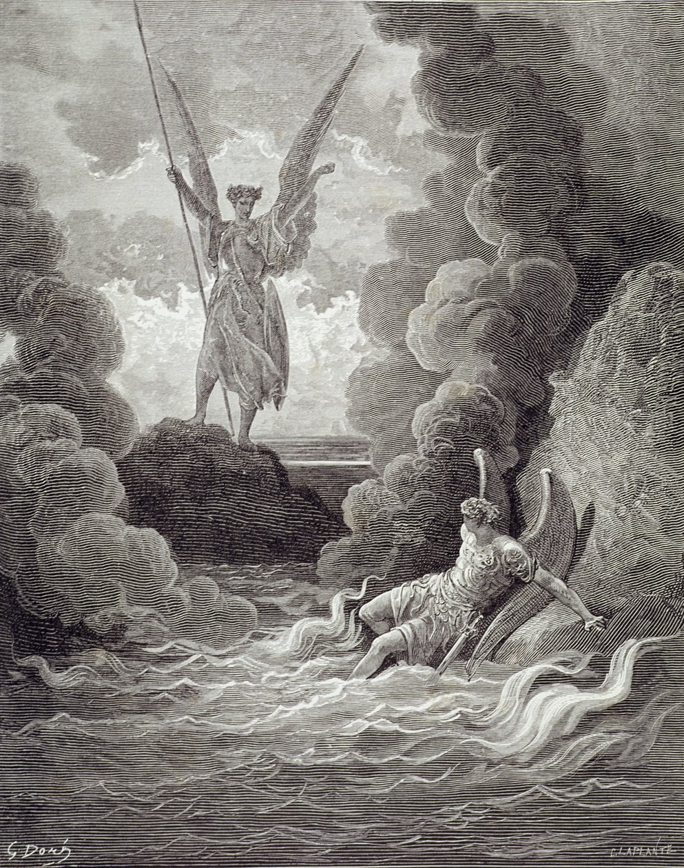 Satan och Beelzebub, från den första boken "Paradise Lost" av John Milton (1608-74) graverad av Charles Laplante (d.1903) c.1868 av Gustave Dore