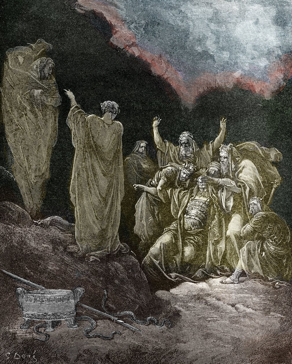 Saul och medelhäxan från Endor, av Doré. - Bibeln av Gustave Dore
