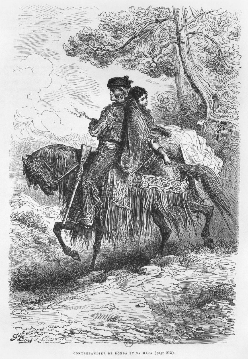 Spanish Contrabandista o Ronda ma lana Maja, na vaneina e Felix Jean Gauchard (1825-72) swed av Gustave Dore