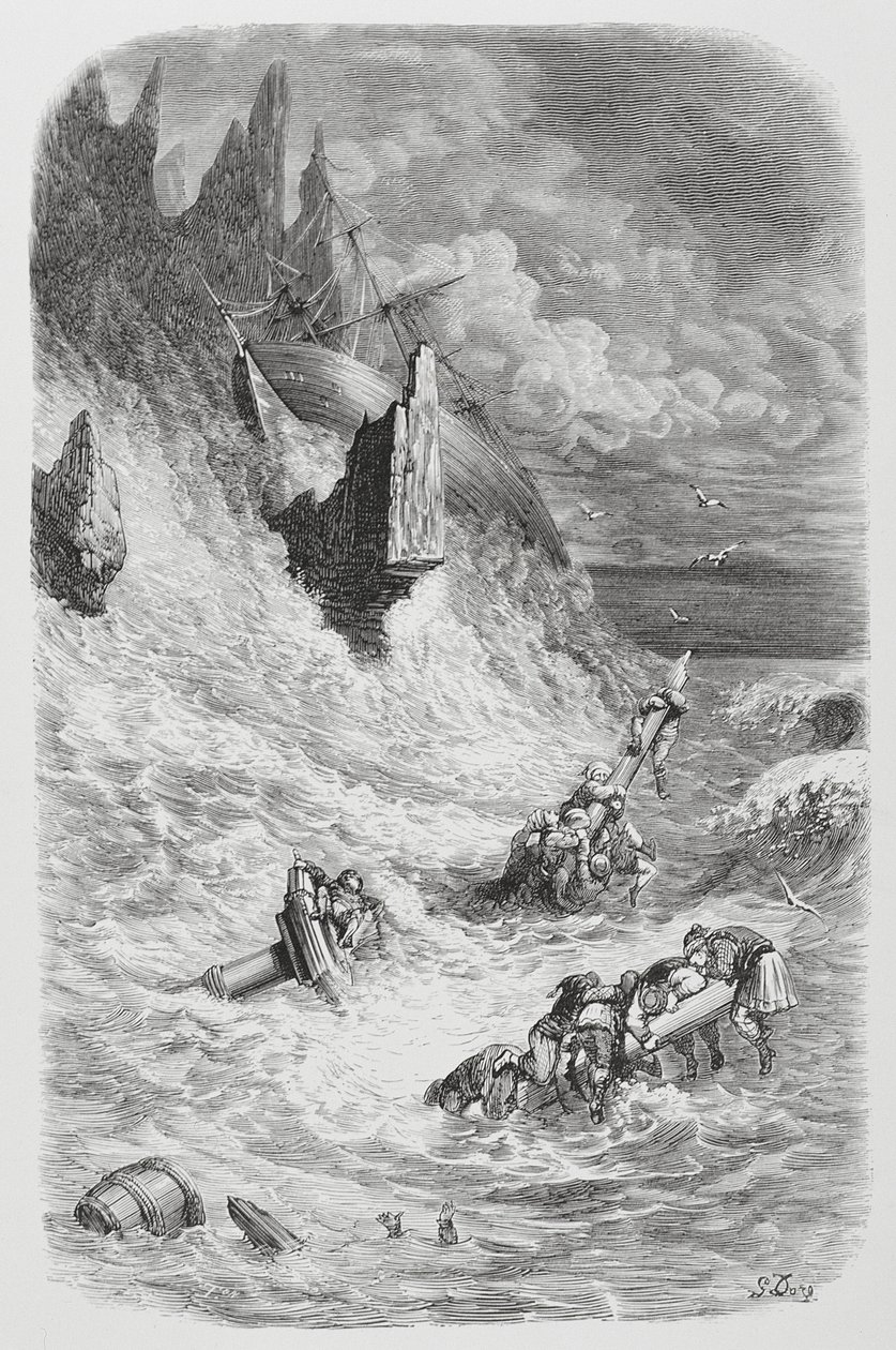 Stranding av Sinbads skepp, c.1868 av Gustave Dore