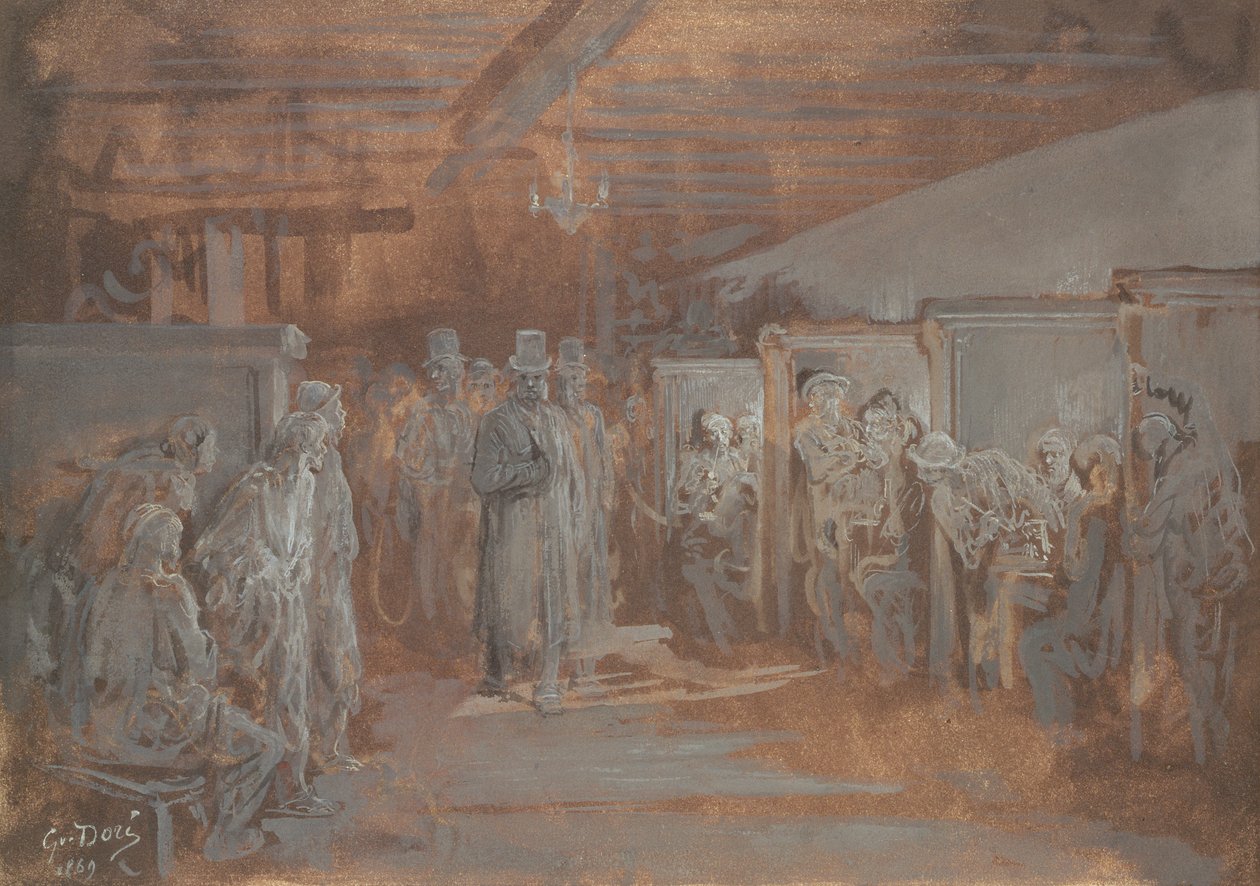Tavern in Whitechapel, 1869 (olja och färg på papper) av Gustave Dore