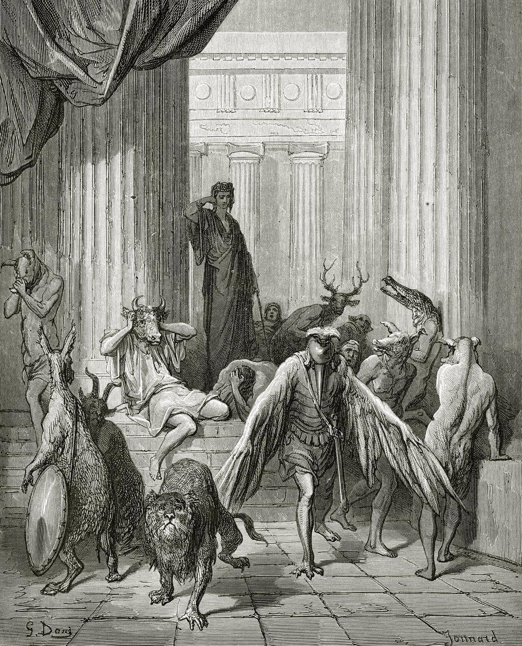 The Companions of Ulysses, illustration från "Fables" av La Fontaine, 1868 av Gustave Dore