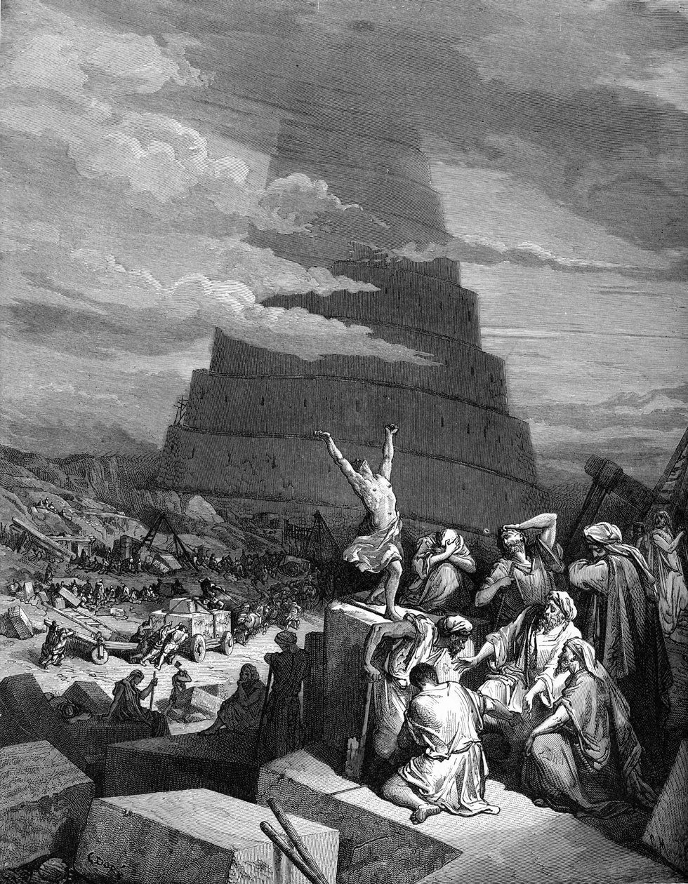 Språkförvirringen (Babels torn). - Bibeln av Gustave Dore