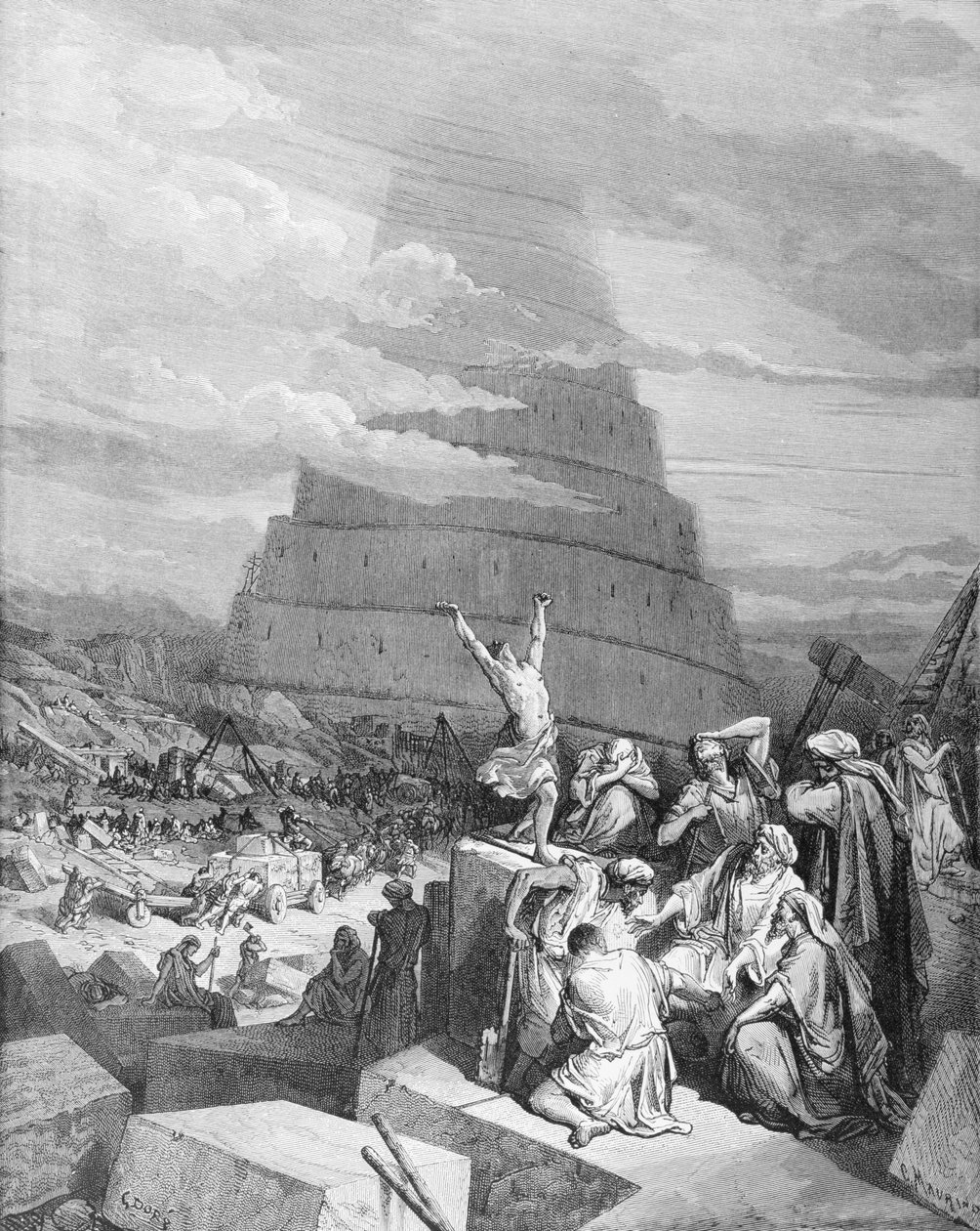 Språkförvirringen, graverad av C. Maurino, c.1868 av Gustave Dore