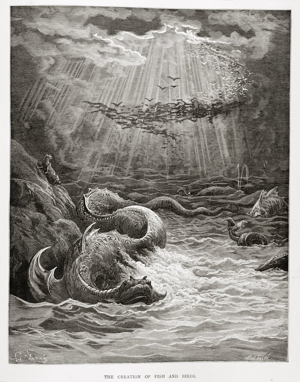 The Creation of Fish and Birds, from Paradise Lost av John Milton (1608-74) graverad av Collon Smeeton, ca 1868 av Gustave Dore