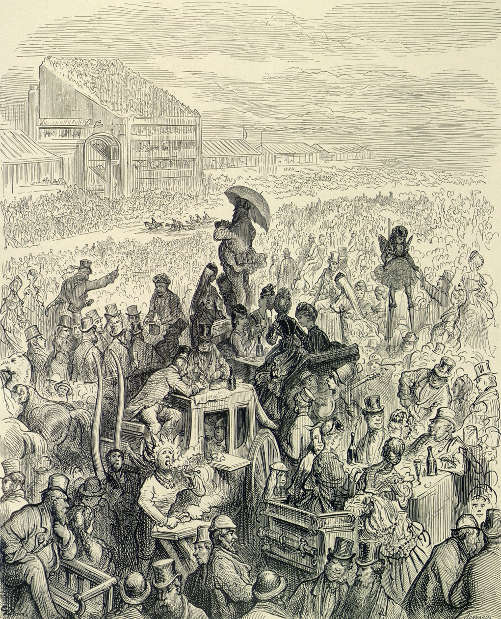 The Derby - at Lunch, från "London, a Pilgrimage", skriven av William Blanchard Jerrold (1826-84), graverad av Paul Jonnard-Pacel (d.1902), pub. 1872 av Gustave Dore