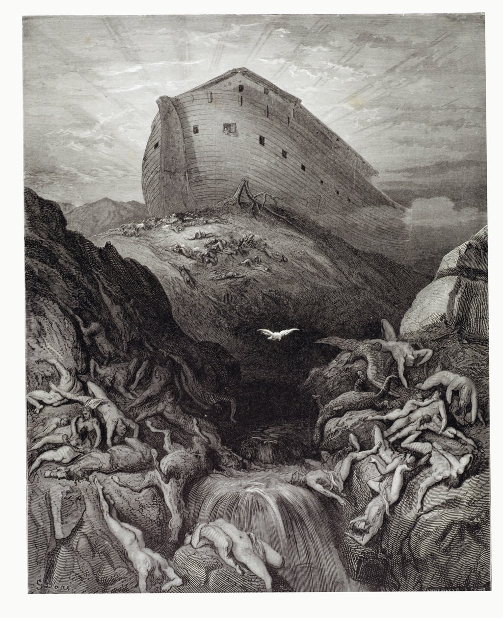 Duvan som skickades ut från arken, graverad av Stephane Pannemaker (1847-1930), ca 1868. av Gustave Dore
