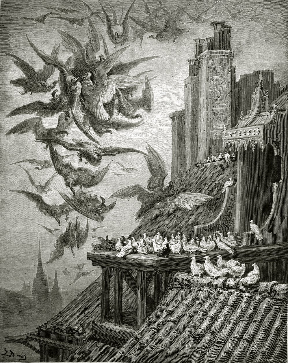 Örnarna och duvorna, illustration från 