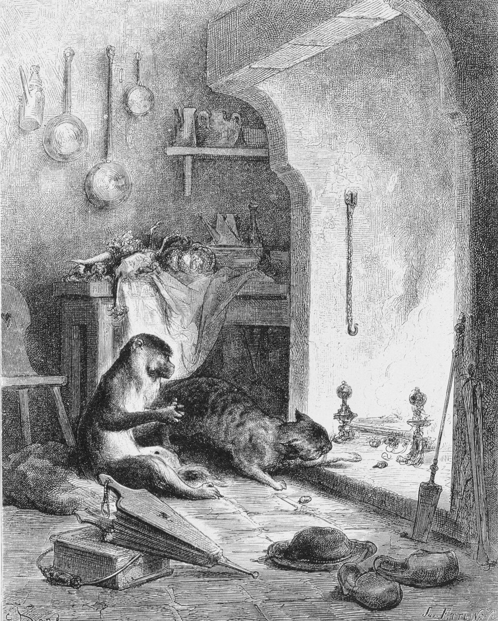 Apan och katten, 1868 av Gustave Dore