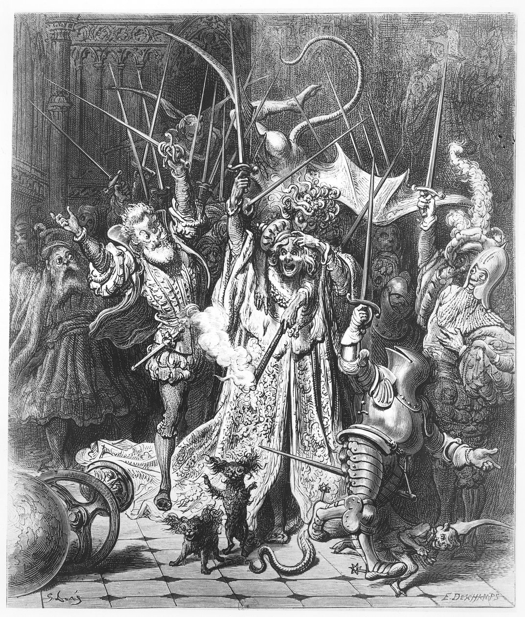 The Pinochle Player, illustration från "Gargantua and Pantagruel", av François Rabelais av Gustave Dore