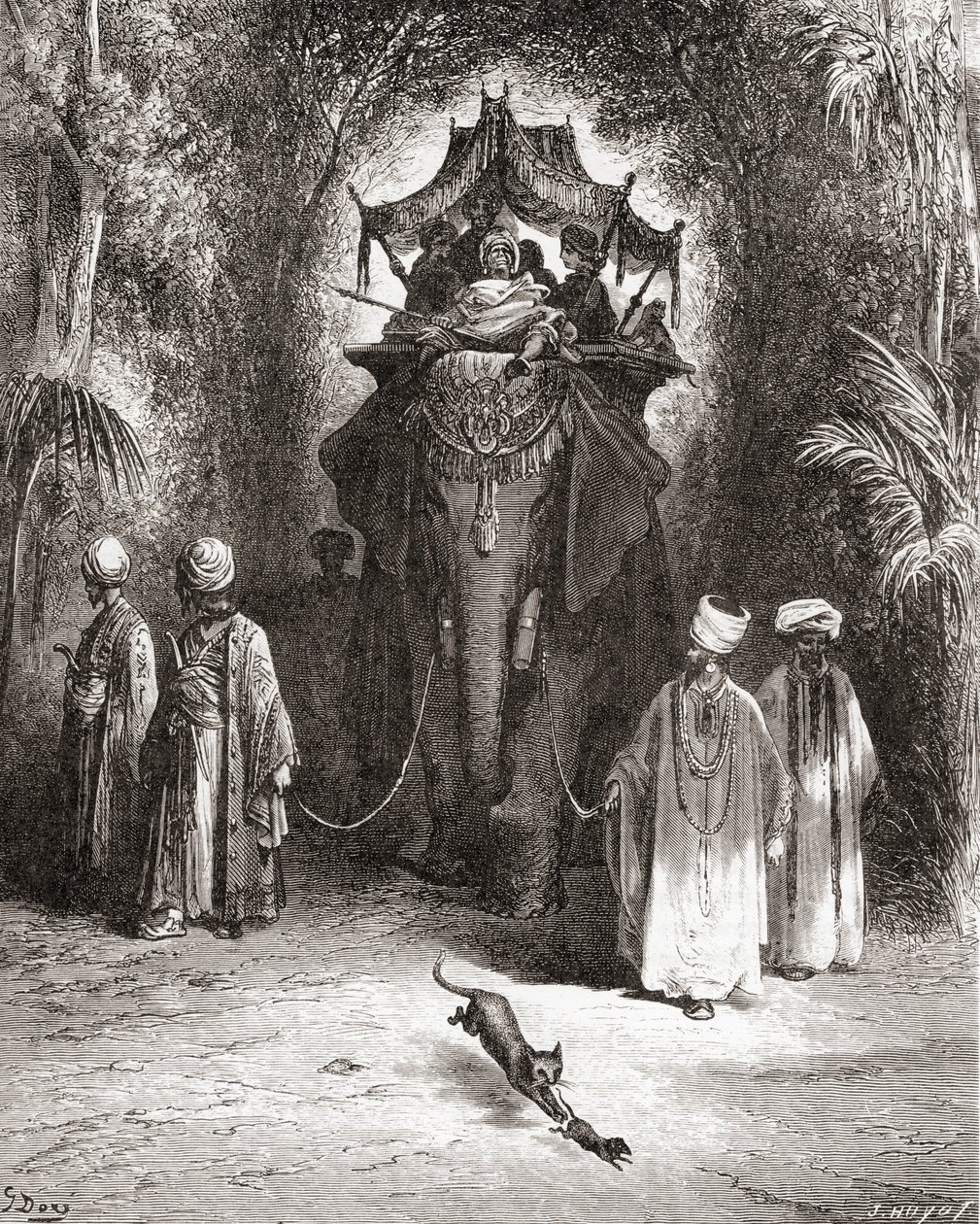 Råttan och elefanten, från en utgåva från slutet av 1800-talet av Fables de La Fontaine (trägravyr) av Gustave Dore