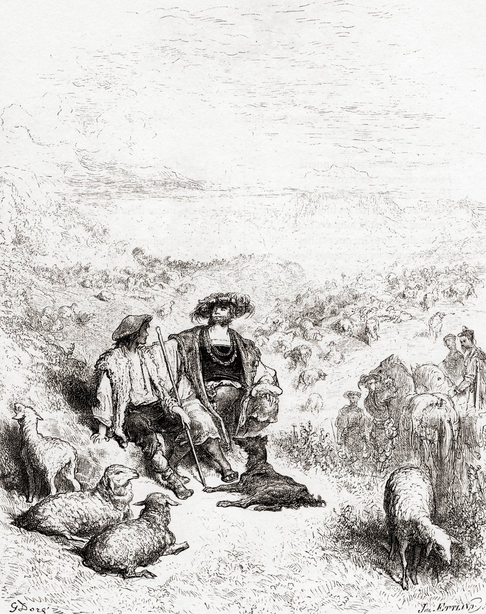 Herden och kungen, från en utgåva från slutet av 1800-talet av Fables de La Fontaine (trästick) av Gustave Dore