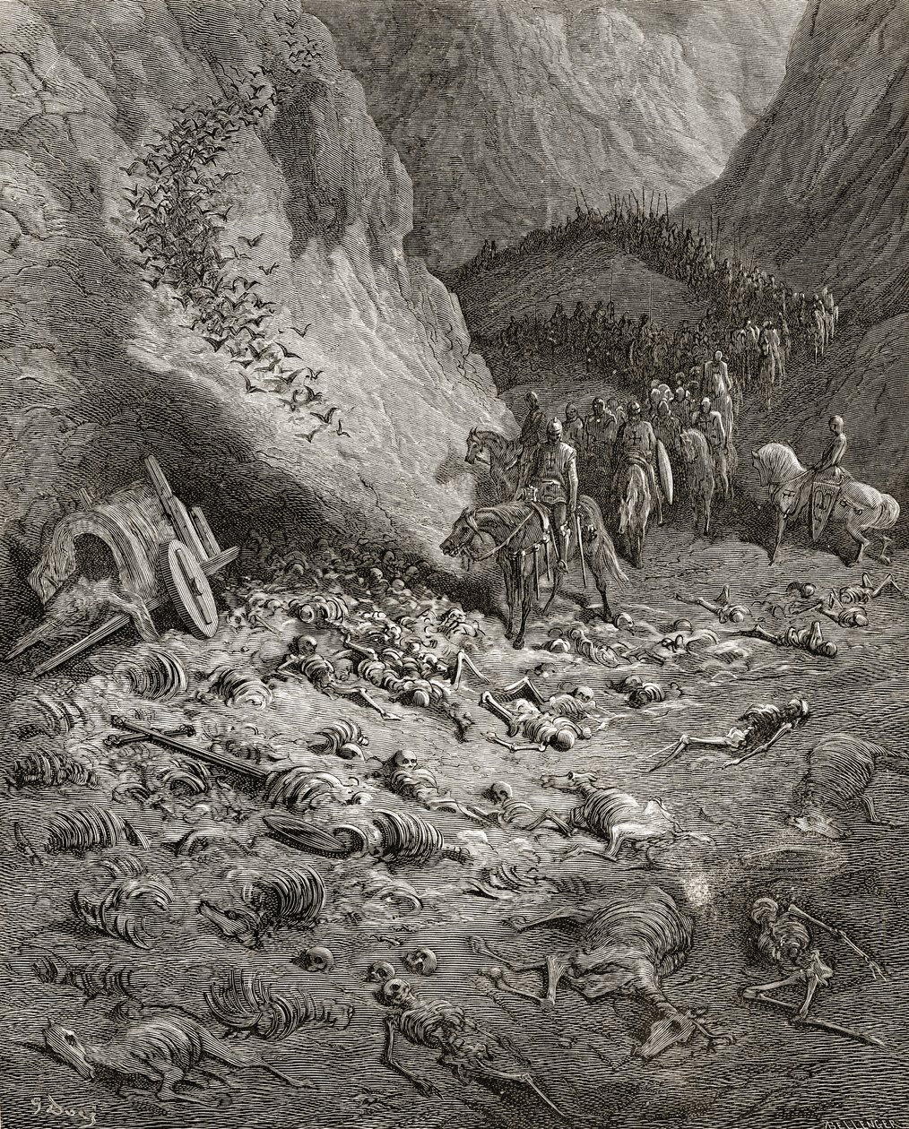 Andra korstågets armé hittar resterna av soldaterna från det första korståget, illustration från 