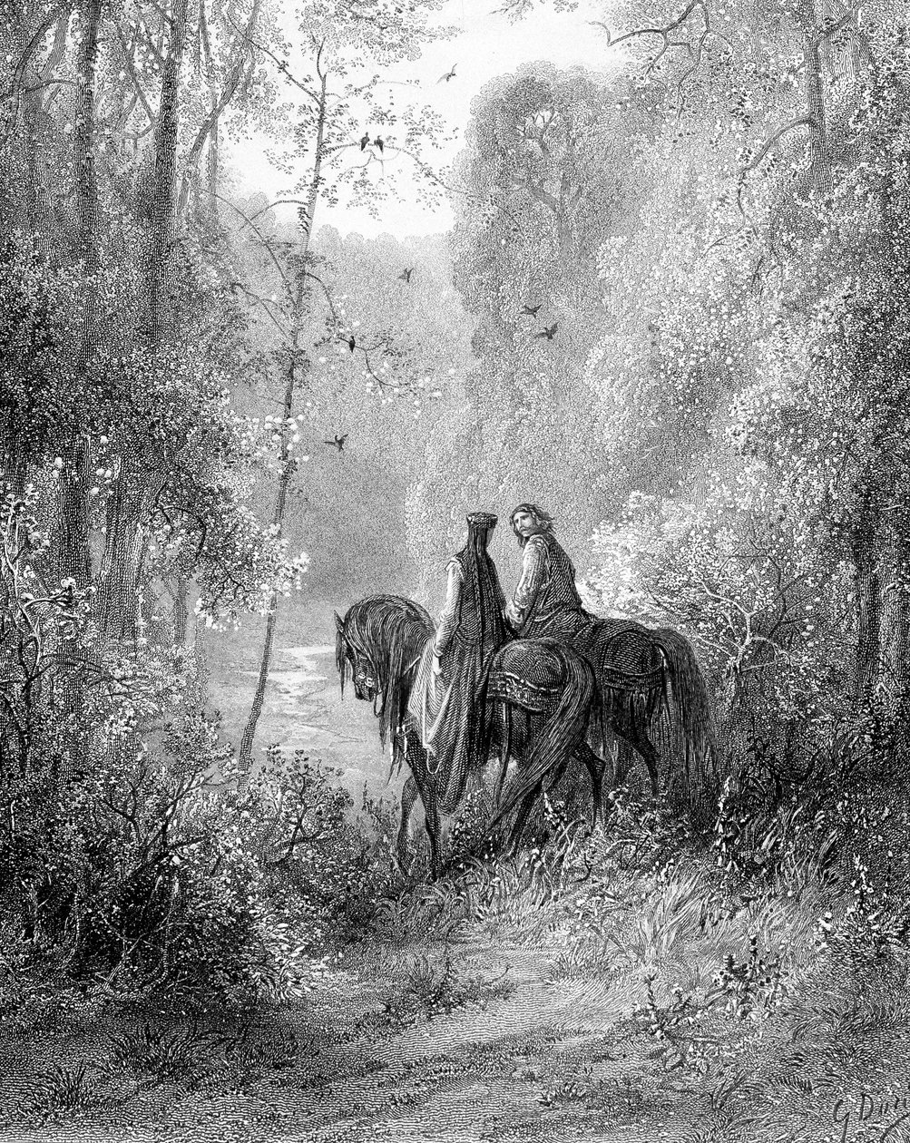De undrade i skogen som verkade vara ett paradis av blommor av Gustave Dore