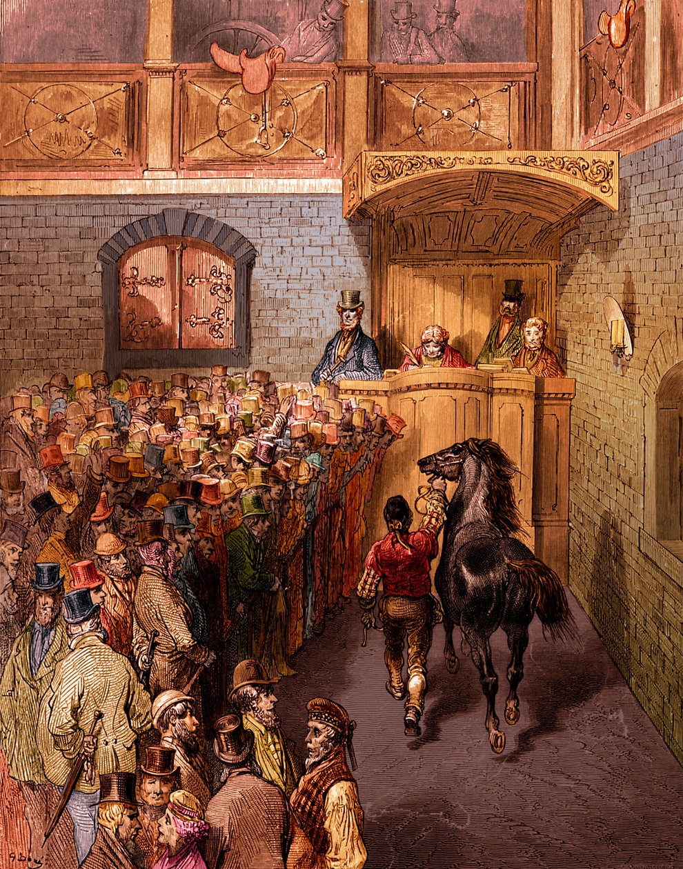 Victoriansk hästauktion, Tattersalls gravyr av Gustave Doré av Gustave Dore