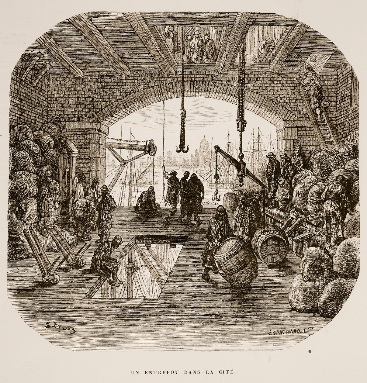 Lagerhållning, från "London, en pilgrimsfärd", skriven av William Blanchard Jerrold (1826-94) och graverad av Gauchard, pub. 1872 av Gustave Dore