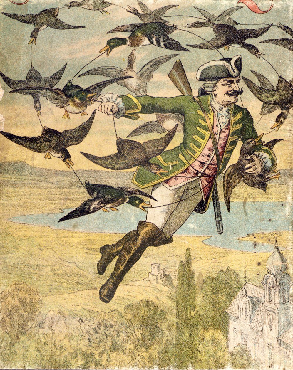 Illustration från Baron Münchhausens äventyr, Leipzig, ca 1880 av Gustave Gutknecht