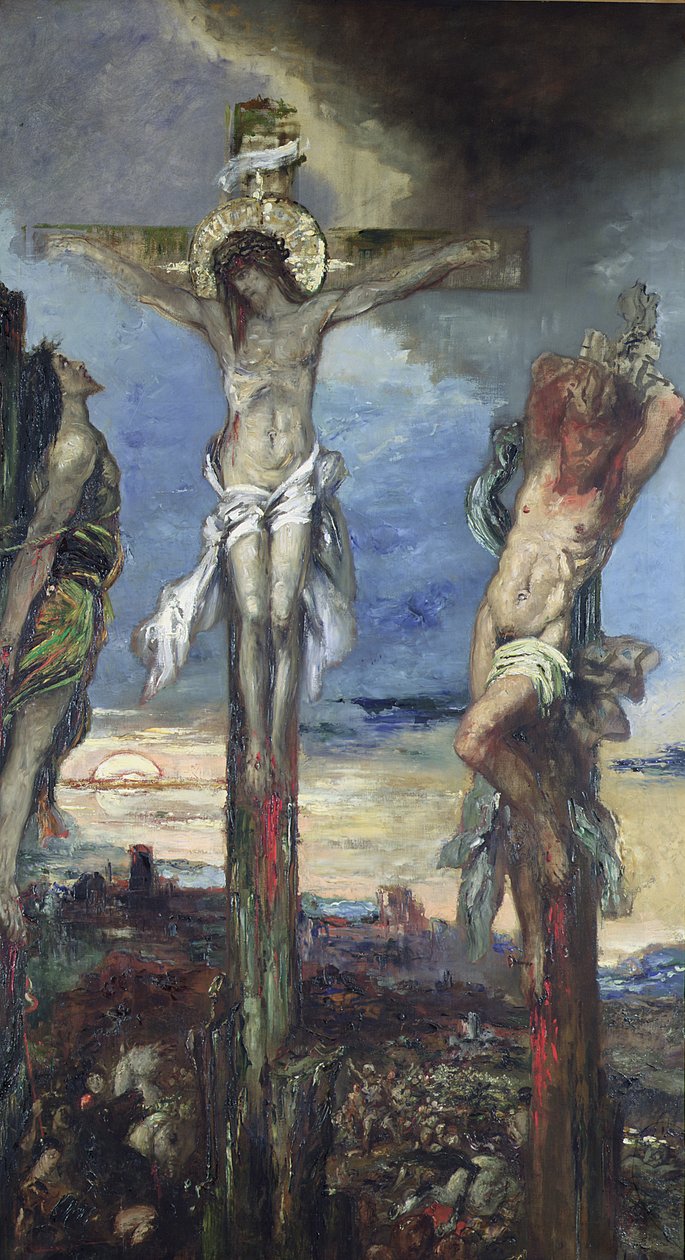 Kristus mellan de två tjuvarna, ca 1870 av Gustave Moreau