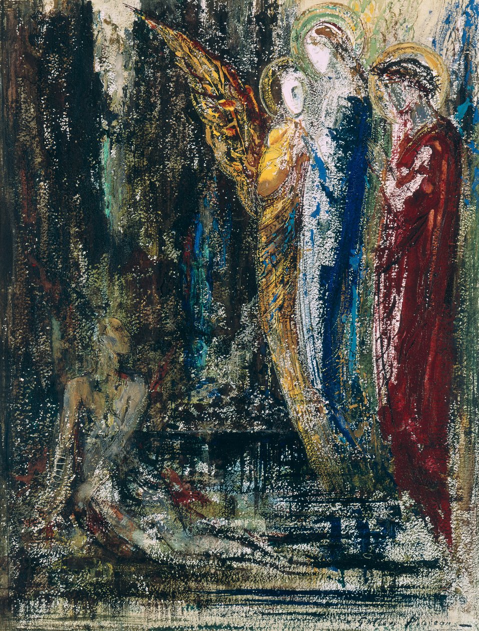 Job og englene, ca. 1890 swed av Gustave Moreau