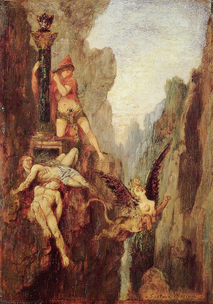 Sfinxen besegrad, ca 1878 av Gustave Moreau