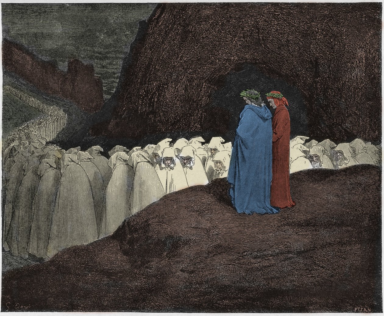 Inferno, Canto 23 : Hycklarna tilltalar Dante, illustration från The Divine Comedy av Dante Alighieri, 1885 (digitalt färgad gravyr) av Gustave after Dore