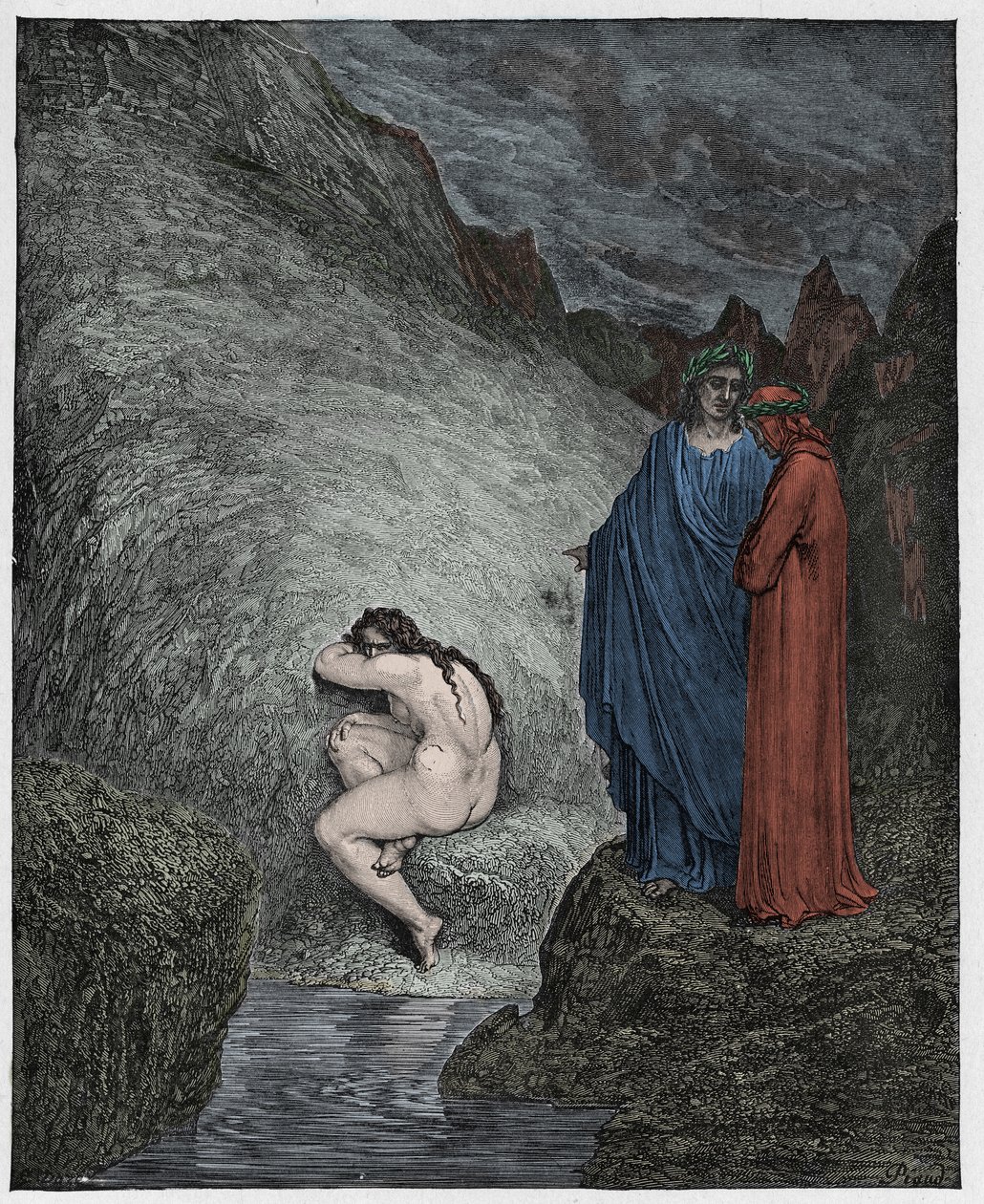 Inferno, Canto 30: Myrrha, dömd för incest, illustration från The Divine Comedy av Dante Alighieri, 1885 (digitalt färgad gravyr) av Gustave after Dore
