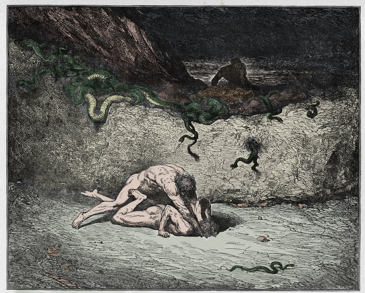 Inferno, Canto 30: Förfalskarnas plåga i den nionde bolgia (Gianni Schicchi), illustration från The Divine Comedy av Dante Alighieri, 1885 (digitalt färgad gravyr) av Gustave after Dore