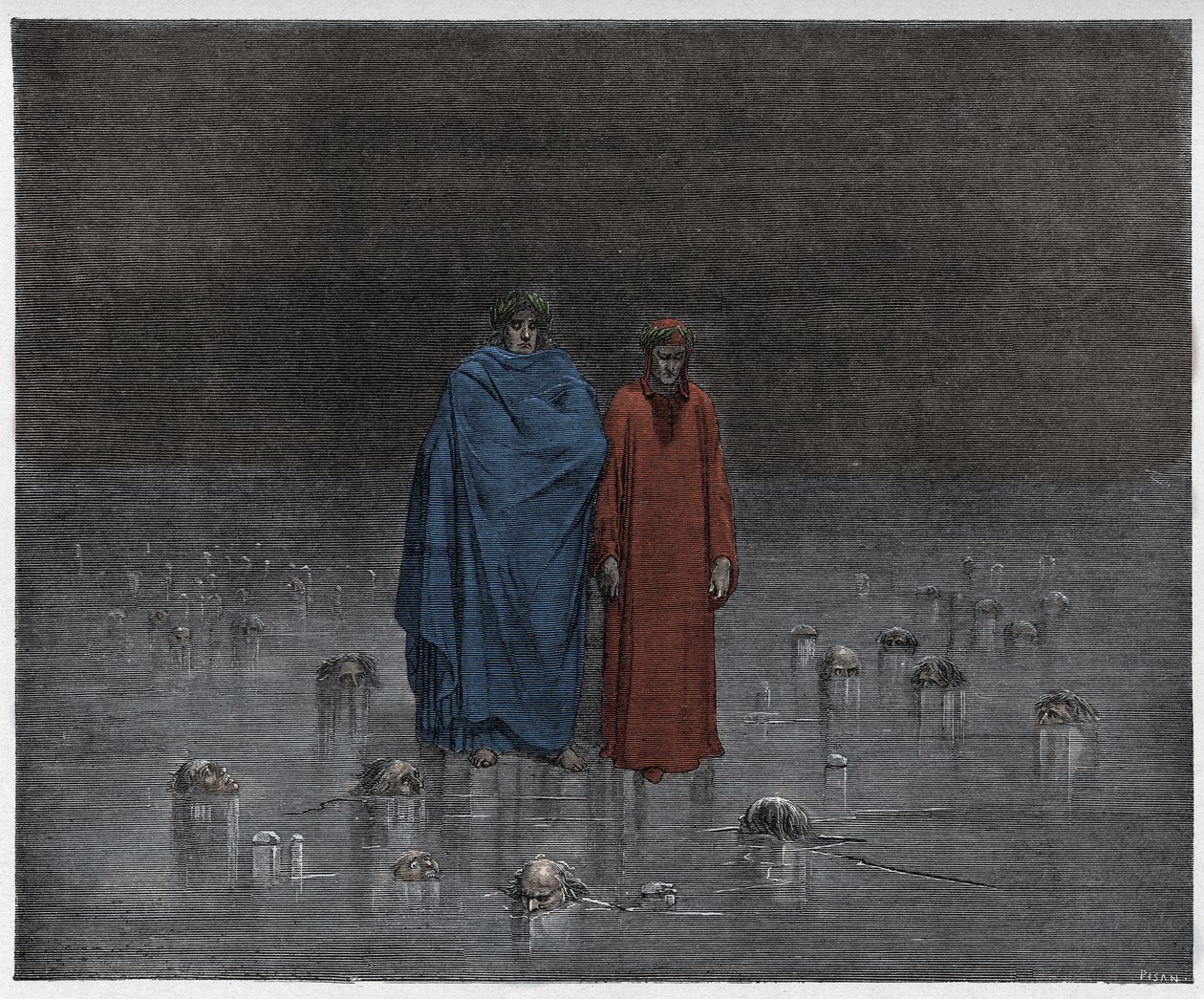 Inferno, Canto 32: Förrädarna frusna i isen av Cocytus (Cocyte), illustration från The Divine Comedy av Dante Alighieri, 1885 av Gustave after Dore