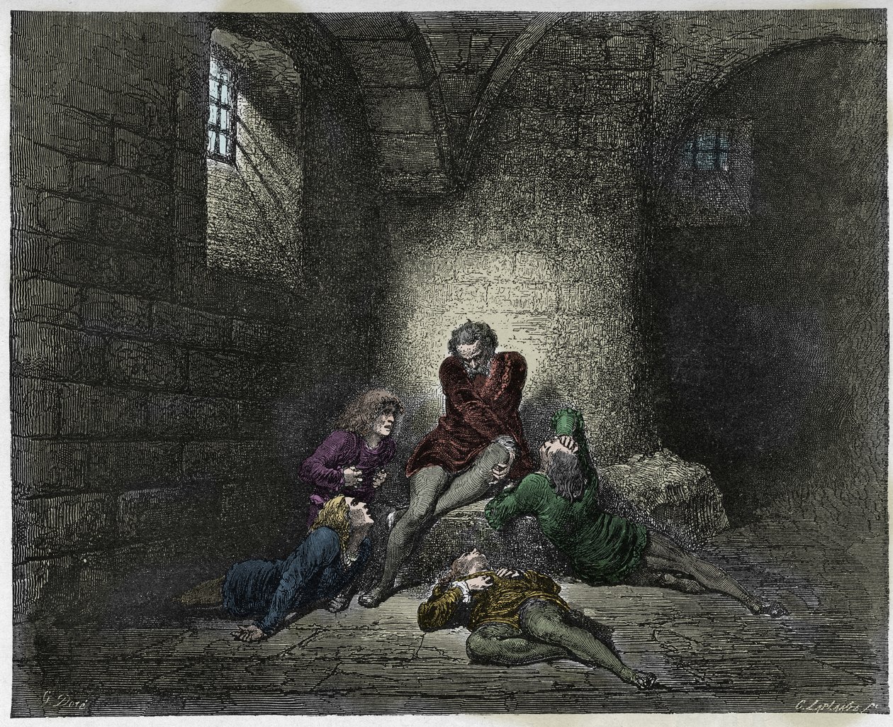 Inferno, Canto 33 : Ugolino (Ugolin della Gherardesca) och hans söner inlåsta och svältande, illustration från Den gudomliga komedin av Dante Alighieri, 1885 (digitalt färgat gravyr) av Gustave after Dore