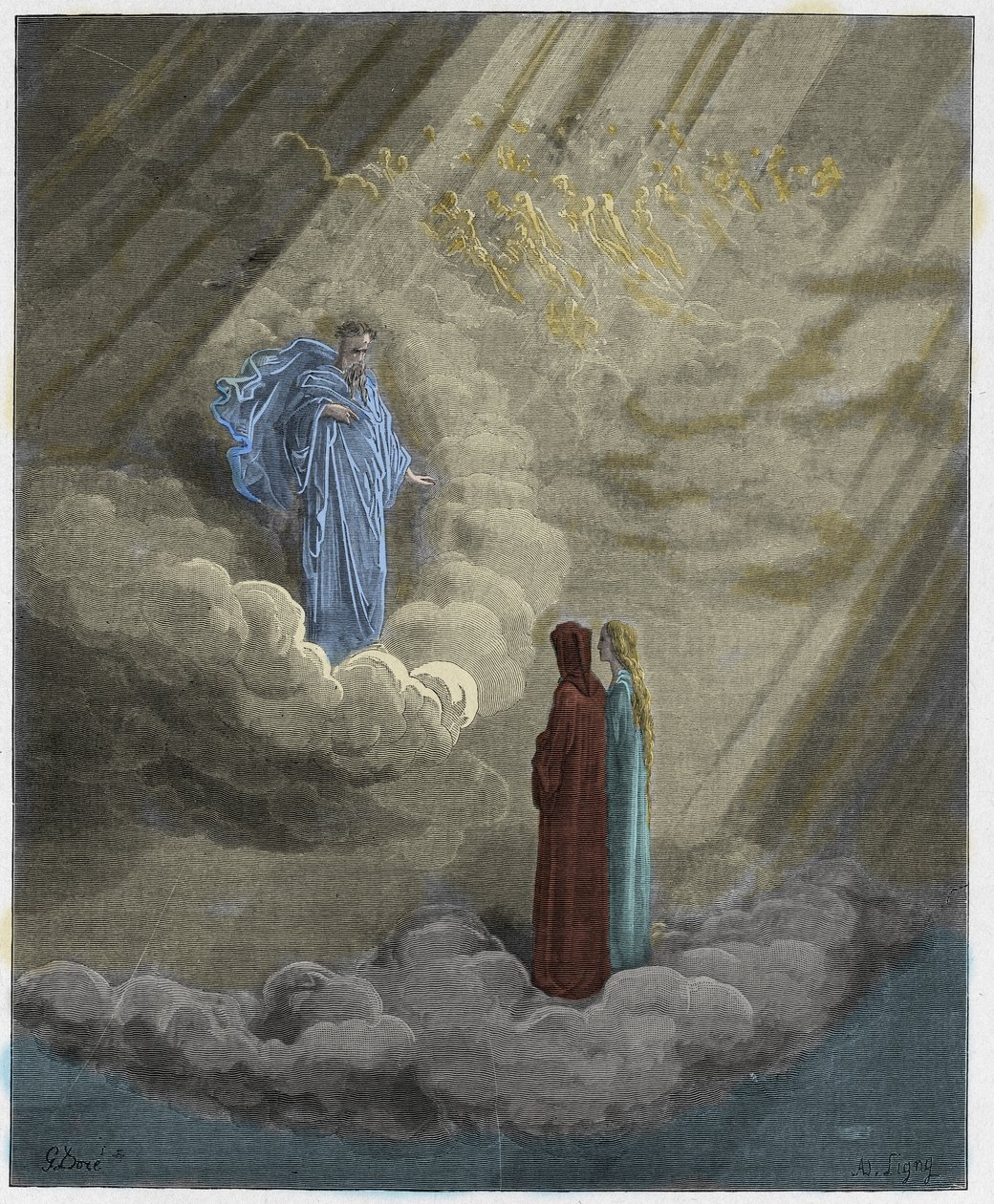Paradiso, Canto 16: Caddiaguidas själ talar om Florens, illustration från The Divine Comedy av Dante Alighieri, 1885 (digitalt färgad gravyr) av Gustave after Dore