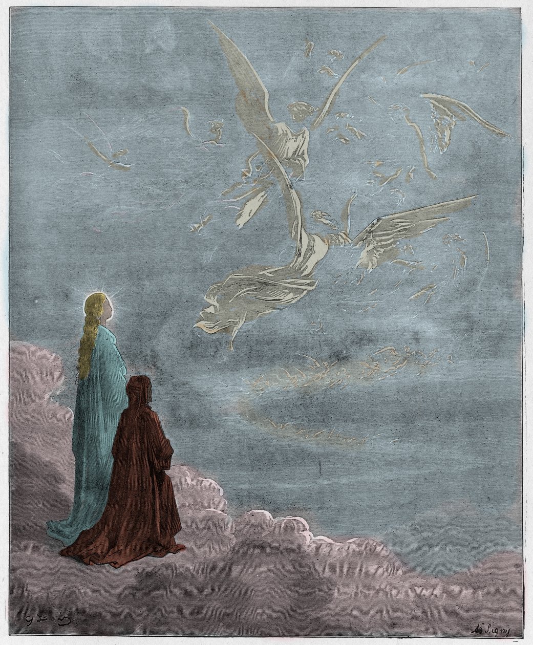 Paradiso, Canto 18: Dante och Beatrice översatta till Jupiters sfär, illustration från The Divine Comedy av Dante Alighieri, 1885 (digitalt färgad gravyr) av Gustave after Dore