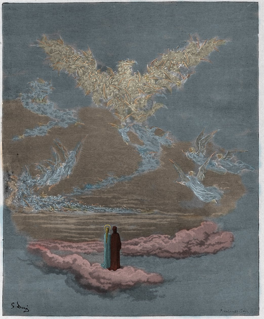 Paradiso, Canto 19: De välsignade själarna bildar en örn på himlen, illustration från The Divine Comedy av Dante Alighieri, 1885 (digitalt färgad gravyr) av Gustave after Dore
