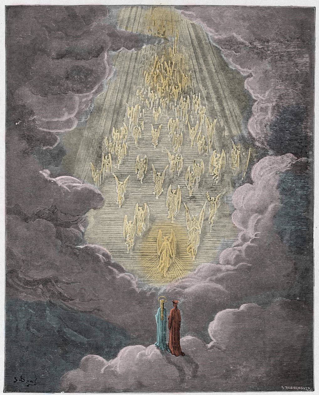 Paradiso, Canto 21: Beatrice och Dante i Saturnus sfär, illustration från The Divine Comedy av Dante Alighieri, 1885 (digitalt färgad gravyr) av Gustave after Dore