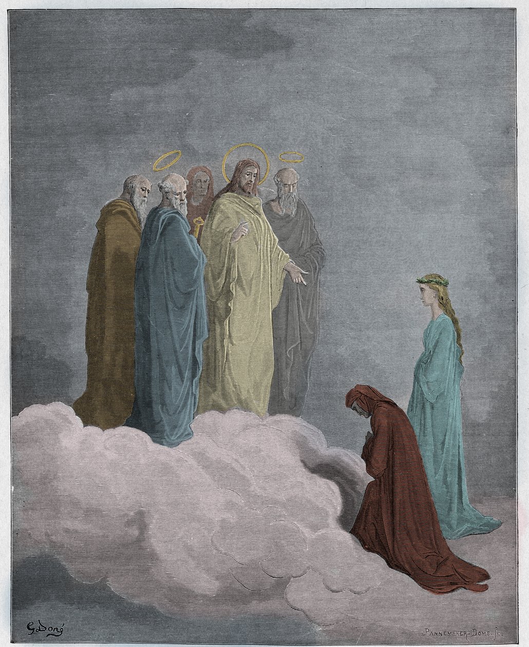 Paradiso, Canto 26: St John undersöker Dante angående kärlek, illustration från The Divine Comedy av Dante Alighieri, 1885 (digitalt färgad gravyr) av Gustave after Dore