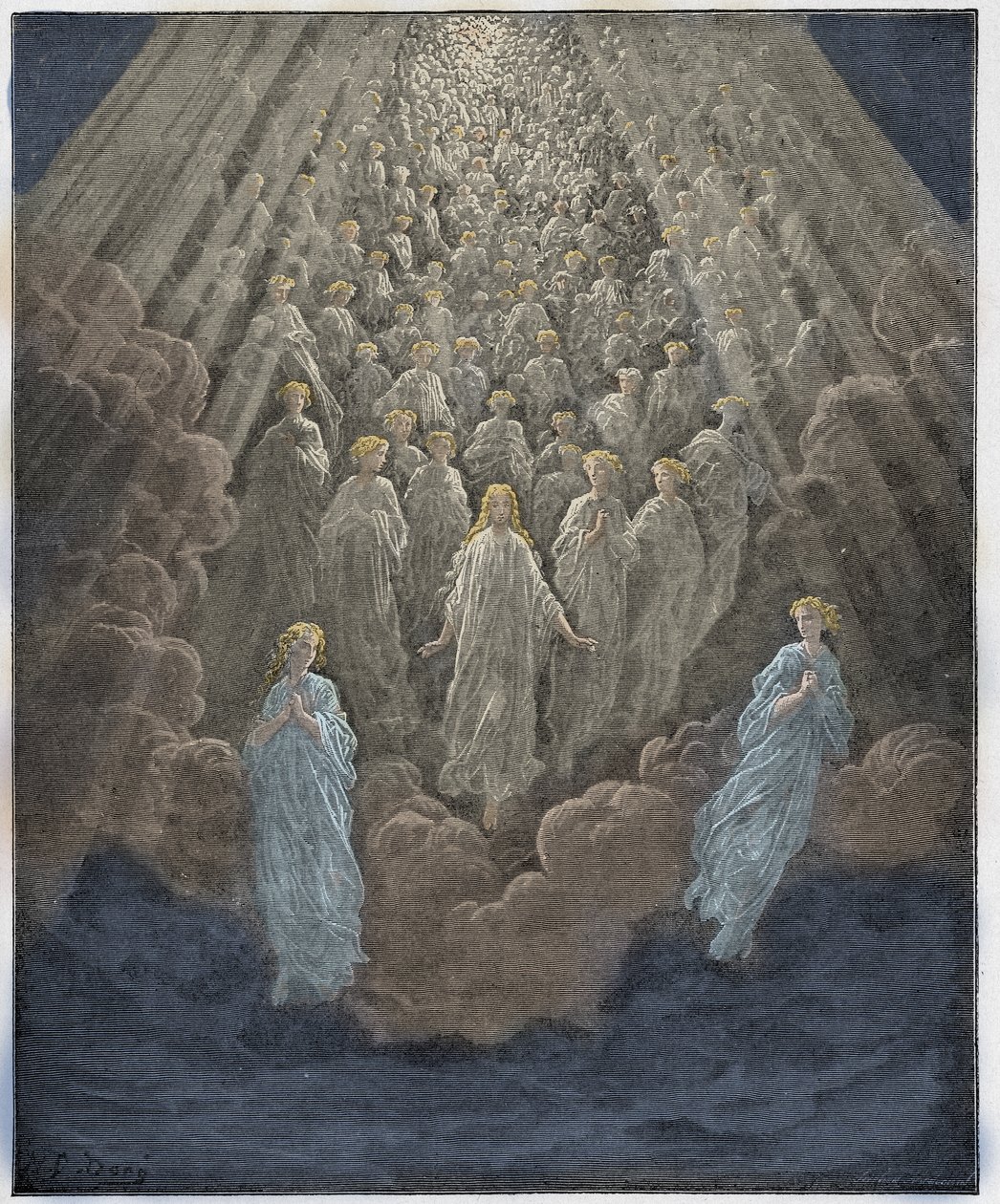 Paradiso, Canto 5: Värden av otaliga glödande själar i det andra riket, illustration från The Divine Comedy av Dante Alighieri, 1885 (digitalt färgad gravyr) av Gustave after Dore