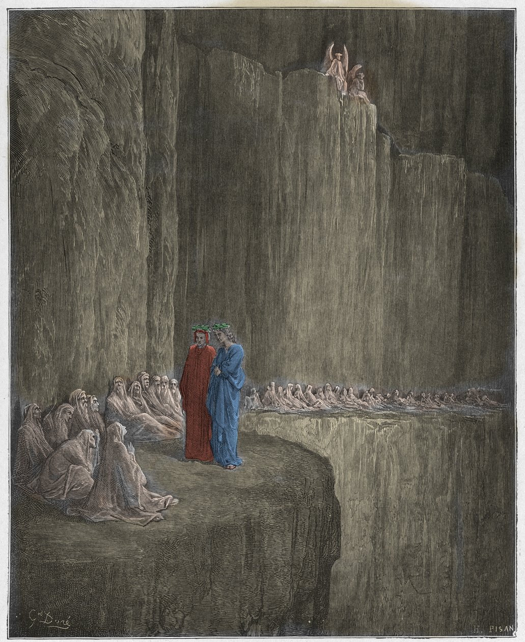 Purgatorio, Canto 13: Sapia rensar sitt skyldiga liv, illustration från The Divine Comedy av Dante Alighieri, 1885 (digitalt färgad gravyr) av Gustave after Dore