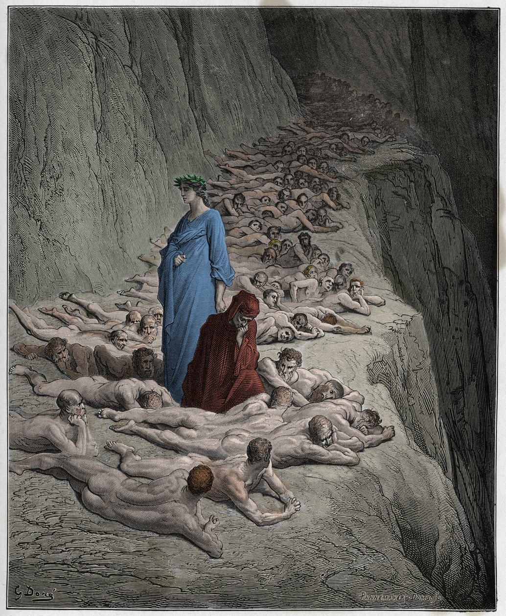 Purgatorio, Canto 19: De girigas själar: Adrian V (pappa Adrien V) talar till Dante, illustration från The Divine Comedy av Dante Alighieri, 1885 (digitalt färgad gravyr) av Gustave after Dore