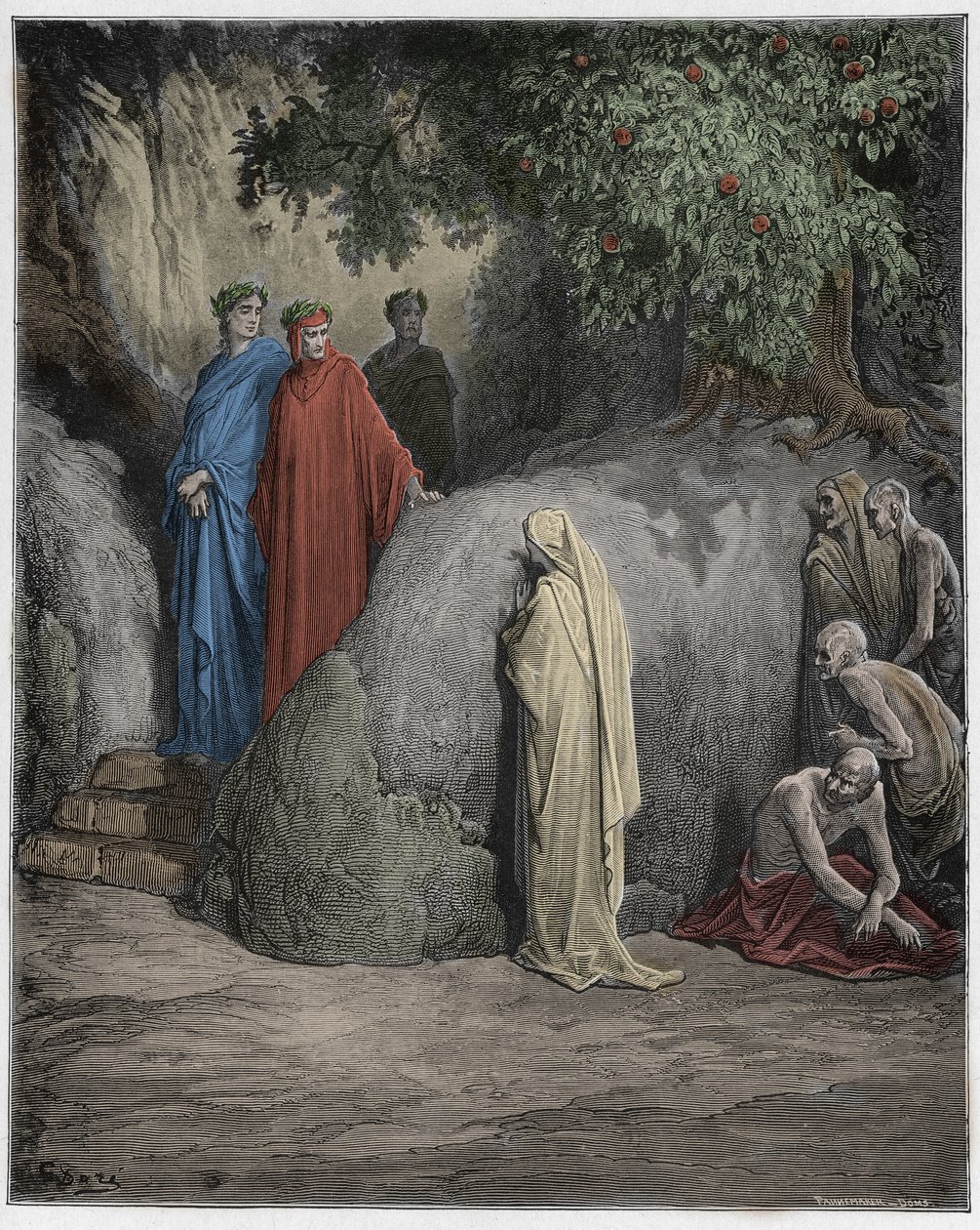 Purgatorio, Canto 23: Dante känner igen skuggan av Forese Donati bland frossarna, illustration från The Divine Comedy av Dante Alighieri, 1885 (digitalt färgad gravyr) av Gustave after Dore