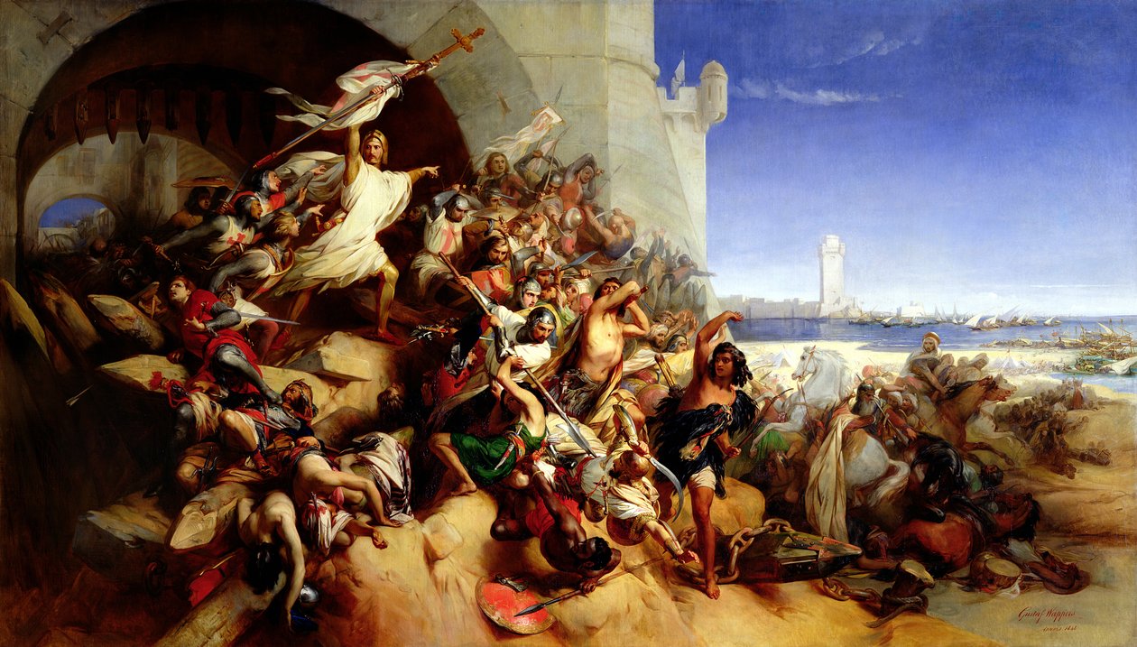 Foulques de Villarets (d.1327) och Johanniterriddarna av Jerusalem försvarade Rhodos mot sultan Osman I (1258-1324) (1310-19) 1848 av Gustave Wappers