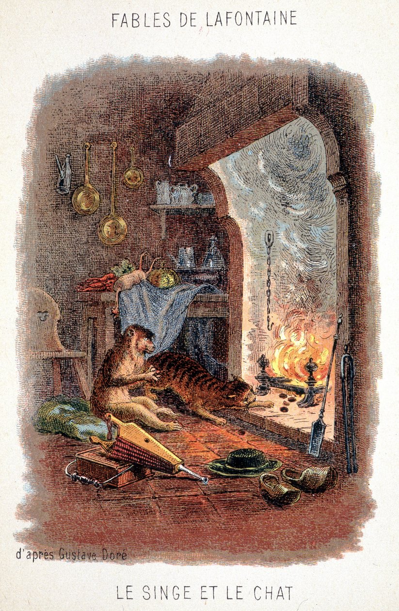 Fables de La Fontaine: Apan och katten, efter Gustave Doré. av Gustave (after) Dore