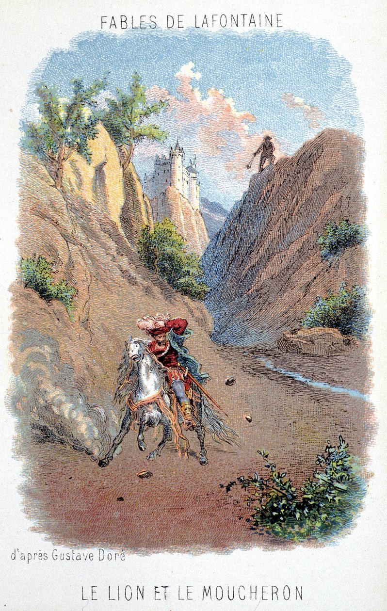 Fabler från La Fontaine: Lejonet och Moucheron, efter Gustave Doré. av Gustave (after) Dore