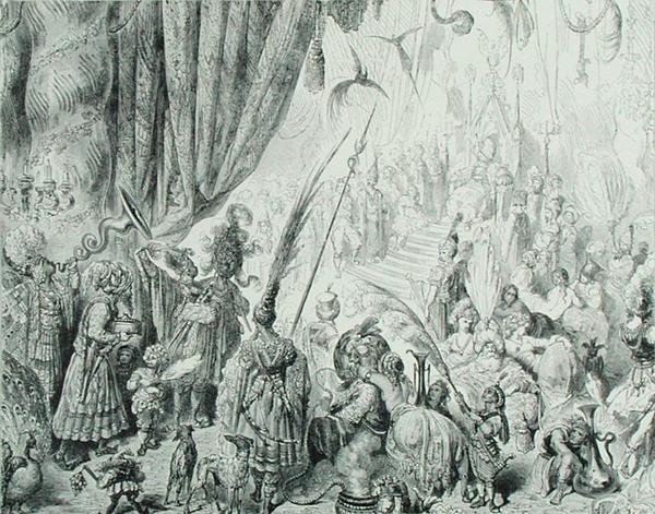 Kungen av Serendibs hov, ca 1868 (gravyr) av Gustave (after) Dore